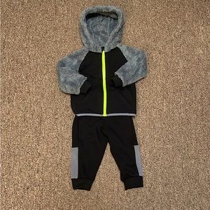 Baby Boy Athletic Works Sweatsuit with a hoodie.